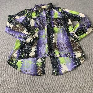 Democracy Womens Shirt Blouse‎ Size Large Blue Abstract Button Up Split Back